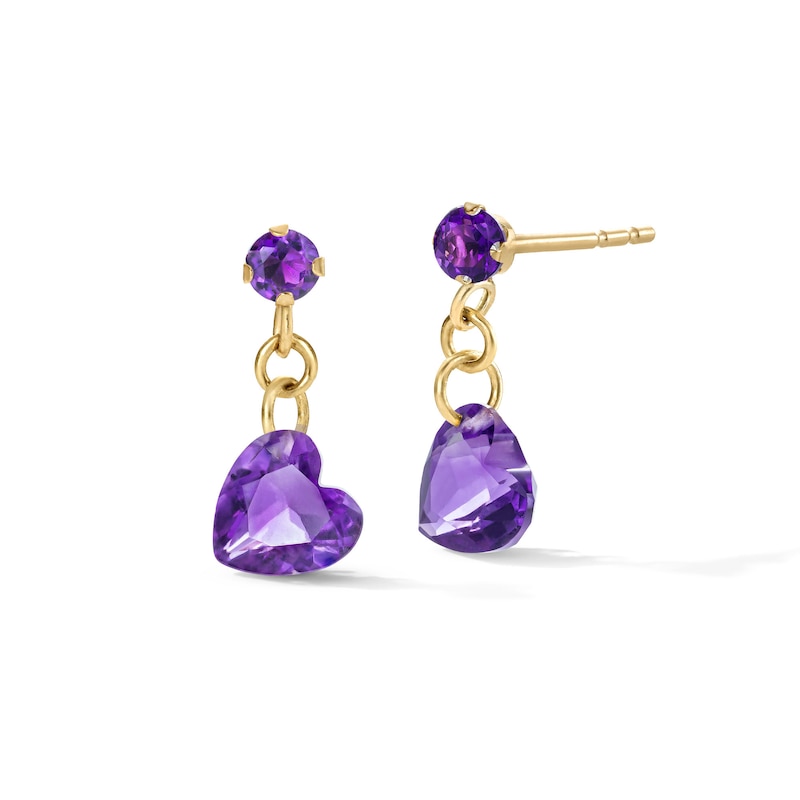 Heart-Shaped Amethyst Chain Drop Earrings in 10K Gold