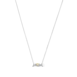 White Lab-Created Sapphire "MOM" Heart Necklace in Sterling Silver with 14K Gold Plate - 18"