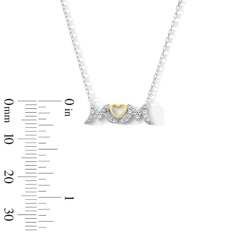 White Lab-Created Sapphire "MOM" Heart Necklace in Sterling Silver with 14K Gold Plate - 18"