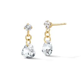 Heart-Shaped White Lab-Created Sapphire Chain Drop Earrings in 10K Gold