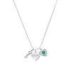 Thumbnail Image 1 of Heart-Shaped Lab-Created Emerald & White Lab-Created Sapphire "MOM" Charm Necklace in Sterling Silver - 18"