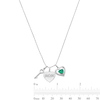 Thumbnail Image 3 of Heart-Shaped Lab-Created Emerald & White Lab-Created Sapphire "MOM" Charm Necklace in Sterling Silver - 18"