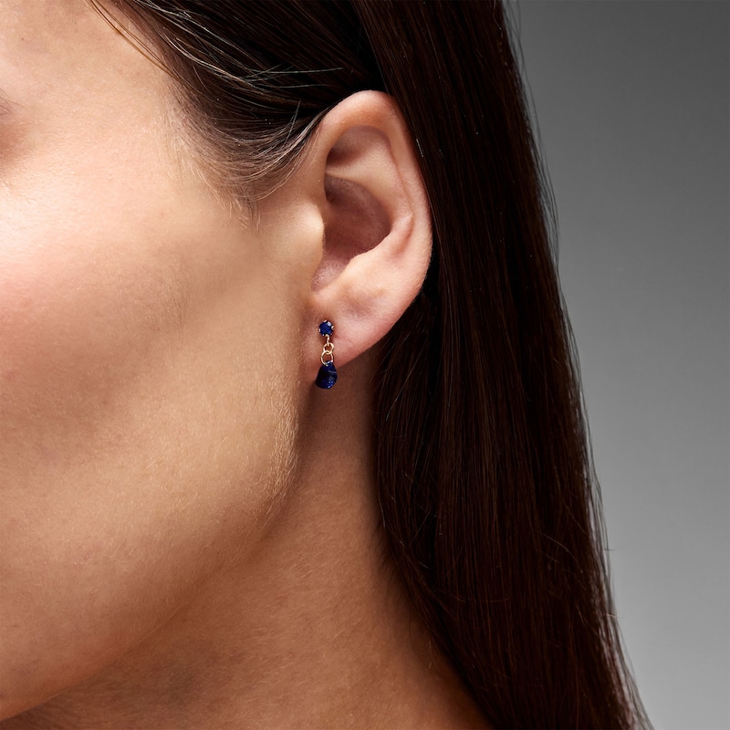 Heart-Shaped Blue Lab-Created Sapphire Chain Drop Earrings in 10K Gold