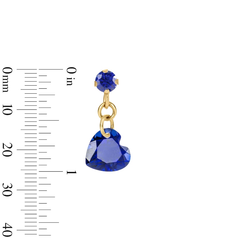 Heart-Shaped Blue Lab-Created Sapphire Chain Drop Earrings in 10K Gold