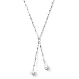 Cultured Pearl Lariat Mirror Chain Necklace in Sterling Silver - 18"