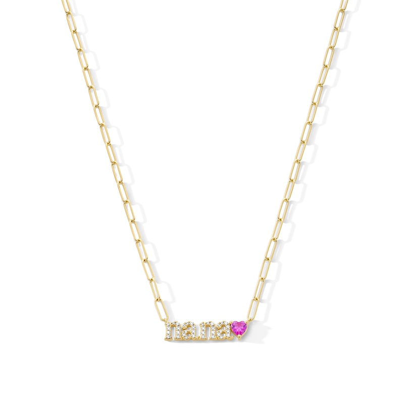 Heart-Shaped Pink and White Lab-Created Sapphire "Nana" Necklace in Sterling Silver with 14K Gold Plate - 18"