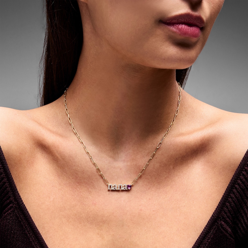 Heart-Shaped Pink and White Lab-Created Sapphire "Nana" Necklace in Sterling Silver with 14K Gold Plate - 18"