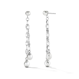 Cultured Pearl Mirror Chain Drop Earrings in Sterling Silver