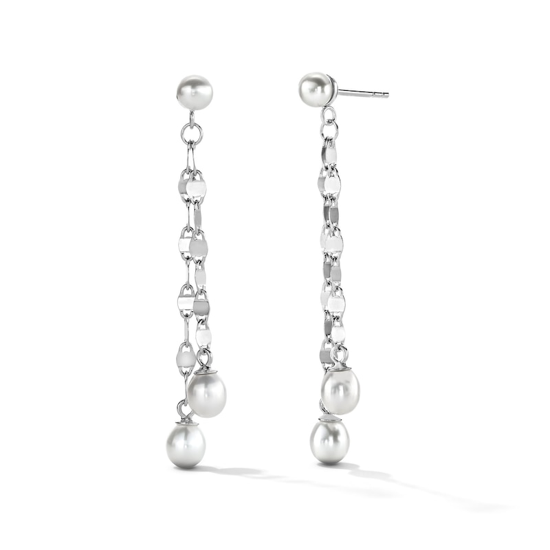 Cultured Pearl Mirror Chain Drop Earrings in Sterling Silver
