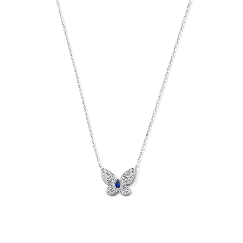 Marquise-Cut Blue Lab-Created Sapphire & White Lab-Created Sapphire Butterfly Necklace in Sterling Silver - 18"