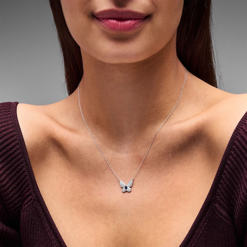 Marquise-Cut Blue Lab-Created Sapphire & White Lab-Created Sapphire Butterfly Necklace in Sterling Silver - 18"