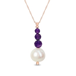 Amethyst and Cultured Pearl Drop Necklace in 10K Rose Gold - 17"