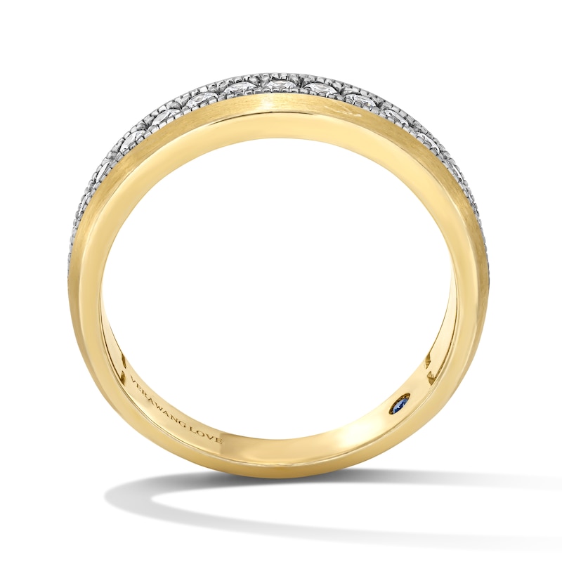 Vera Wang Men's 0.45 CT. T.W. Diamond Pavé and Blue Sapphire Wedding Band in 14K Gold