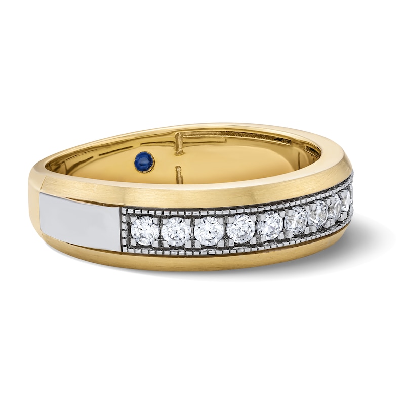 Vera Wang Men's 0.45 CT. T.W. Diamond Pavé and Blue Sapphire Wedding Band in 14K Gold
