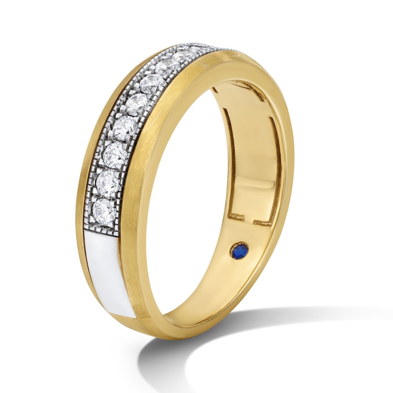 Vera Wang Men's 0.45 CT. T.W. Diamond Pavé and Blue Sapphire Wedding Band in 14K Gold