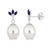 Thumbnail Image 1 of Baroque Cultured Pearl, Marquise-Cut Blue Sapphire and Diamond Accent Drop Earrings in Sterling Silver