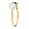 Thumbnail Image 3 of Button Cultured Pearl and Pear-Shaped London Blue Topaz Open Ring in 10K Gold