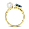 Thumbnail Image 4 of Button Cultured Pearl and Pear-Shaped London Blue Topaz Open Ring in 10K Gold