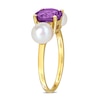 Thumbnail Image 3 of Amethyst and Button Cultured Pearl Three-Stone Ring in 10K Gold