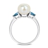 Thumbnail Image 4 of Button Cultured Pearl and Trillion-Cut London Blue Topaz Three-Stone Ring in 10K White Gold