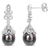 Thumbnail Image 1 of Tahitian Cultured Pearl and White Topaz Drop Earrings in Sterling Silver