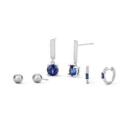 Blue and White Lab-Created Sapphire Earrings Set in Sterling Silver