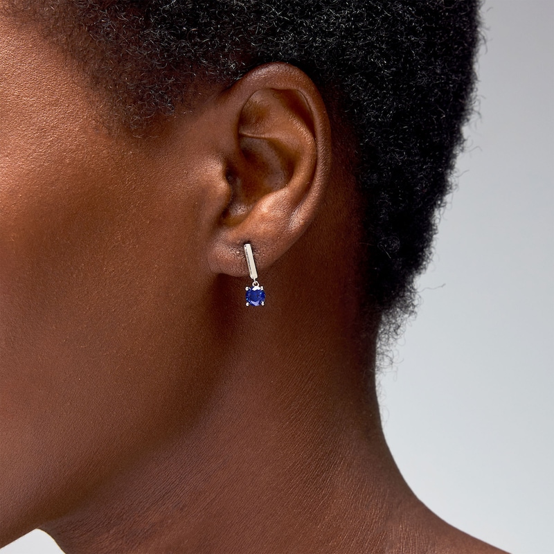 Blue and White Lab-Created Sapphire Earrings Set in Sterling Silver