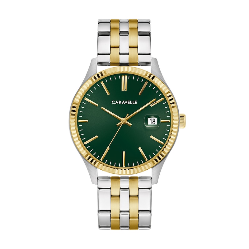 Men's Caravelle by Bulova Dress Quartz Two-Tone IP Stainless Steel Watch with Green Dial (Model: 45B162)
