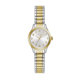 Ladies' Caravelle by Bulova Traditional Quartz Two-Tone IP Stainless Steel Watch with Silver-White Dial (Model: 45L177)