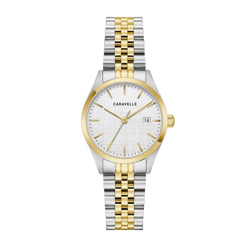 Ladies' Caravelle by Bulova Classic Quartz Two-Tone IP Stainless Steel Watch with Silver-White Dial (Model: 45M121)