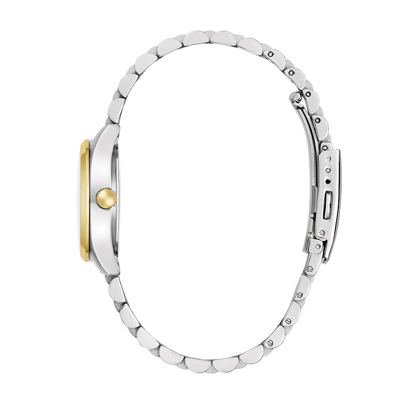 Ladies' Caravelle by Bulova Classic Quartz Two-Tone IP Stainless Steel Watch with Silver-White Dial (Model: 45M121)
