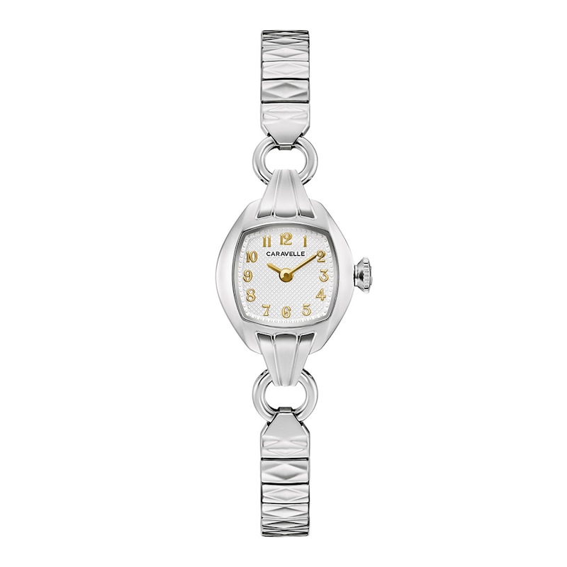 Ladies' Caravelle by Bulova Cocktail Classic Quartz Stainless Steel Watch with Silver-White Dial (Model: 43L225)