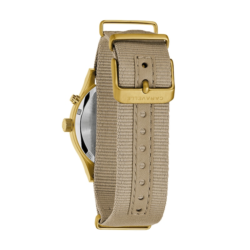 Men's Caravelle by Bulova Field Light Up Gold-Tone IP Stainless Steel Watch with Taupe Dial (Model: 44C113)