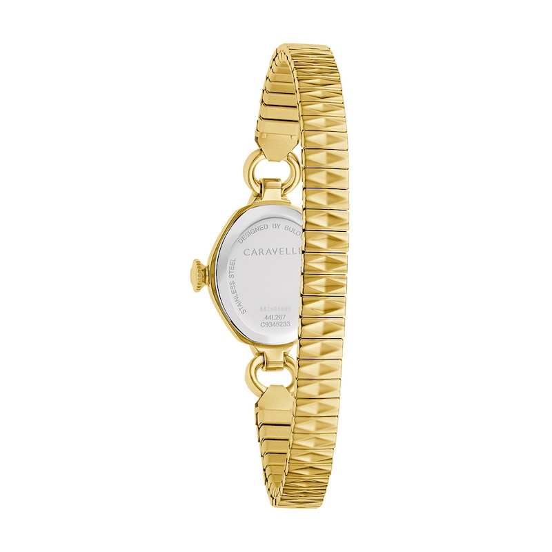 Ladies' Caravelle by Bulova Cocktail Classic Quartz Gold-Tone IP Stainless Steel Watch with Silver-White Dial (Model: 44L267)