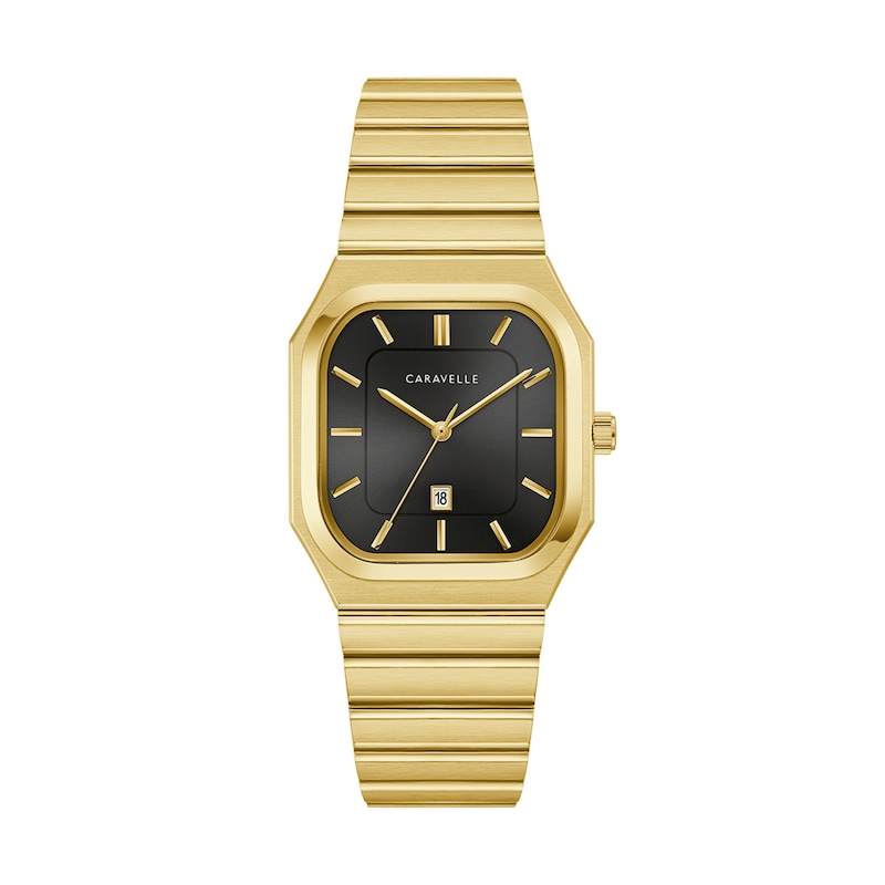 Men's Caravelle by Bulova Vintage Dress Quartz Gold-Tone IP Stainless Steel Watch with Black Dial (Model: 44B131)