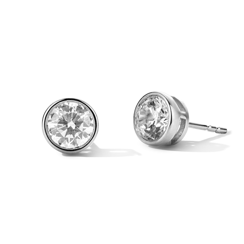 Main Image 1 of 1.00 CT .T.W. Lab-Grown Diamond Solitaire Bezel-Set Stud Earrings in Sterling Silver (F/SI2)