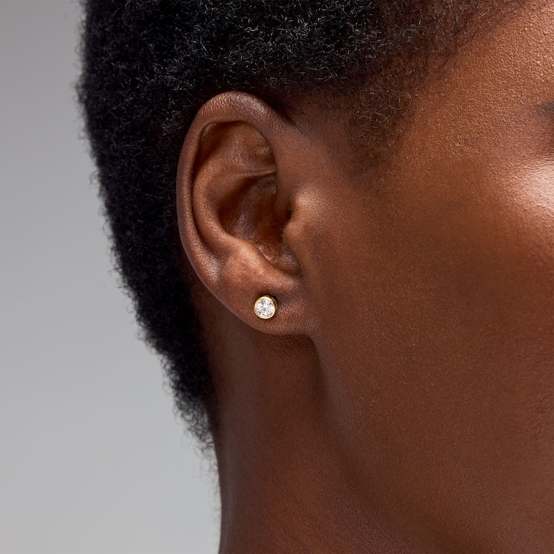 CT .T.W. Lab-Grown Diamond Solitaire Bezel-Set Stud Earrings in Sterling Silver with 14K Gold Plate (F/SI2