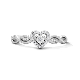 0.10 CT. T.W. Diamond Heart Halo Twist Shank Promise Ring in 10K White Gold