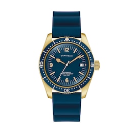 Men's Caravelle by Bulova Sea Hunter Automatic Gold-Tone IP Stainless Steel Watch with Blue Dial (Model: 44B129)