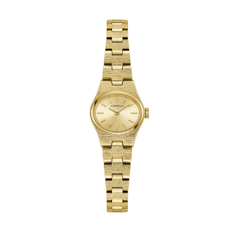 Ladies' Caravelle by Bulova Vintage Dress Quartz Gold-Tone IP Stainless Steel Watch with Silver-Champagne Dial (Model: 44L271)