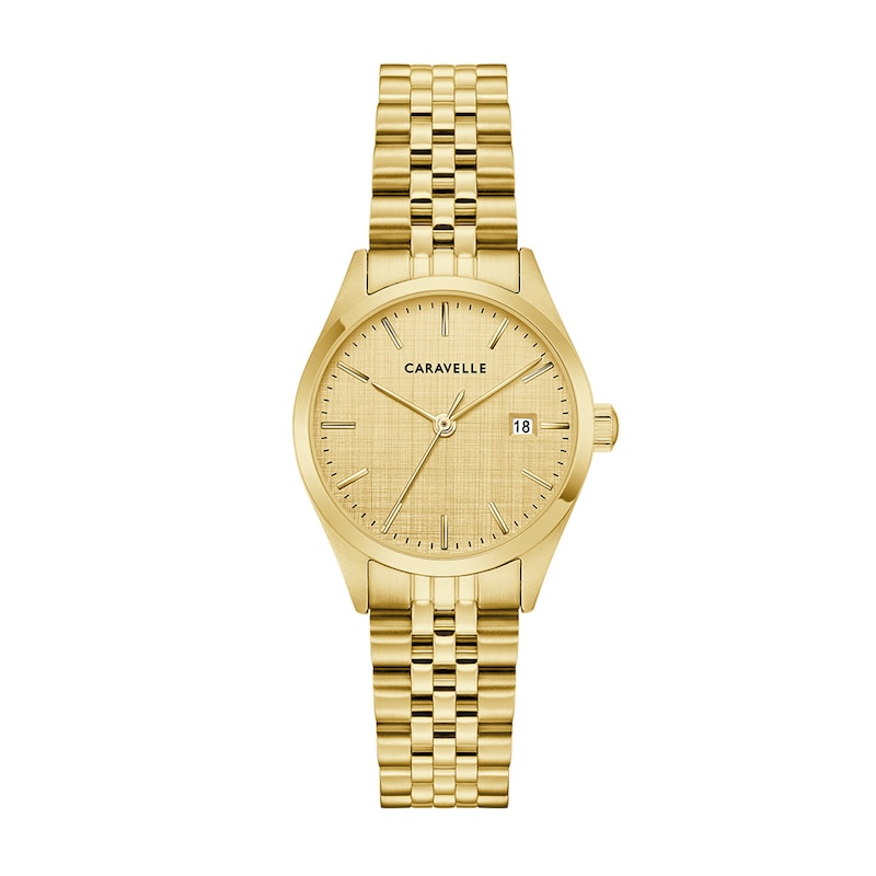 Ladies' Caravelle by Bulova Classic Gold-Tone IP Stainless Steel Watch with Champagne Dial (Model: 44M117)