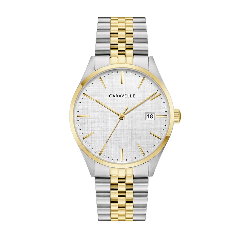 Men's Caravelle by Bulova Classic Two-Tone IP Stainless Steel Watch with Silver-White Dial (Model: 45B163)