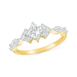 0.95 CT. T.W. Princess-Cut Certified Lab-Grown Diamond Engagement Ring in 10K Yellow Gold (F/VS2)