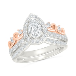 1.23 CT. T.W. Pear-Shaped Certified Lab-Grown Diamond Frame Bridal Set in 10K Two-Tone Gold (F/VS2)