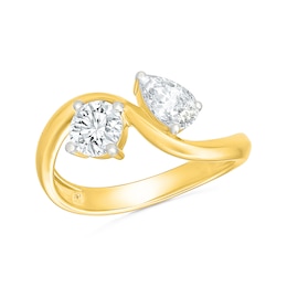 0.95 CT. T.W. Pear-Shaped and Round Certified Lab-Grown Diamond Toi et Moi Engagement Ring in 10K Gold (F/VS2)