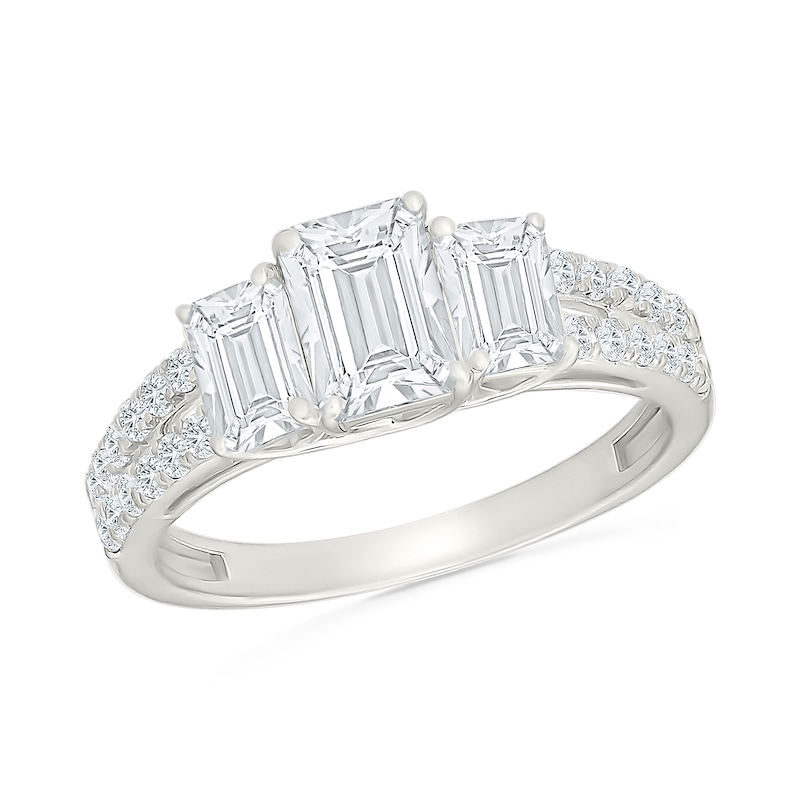 1.95 CT. T.W. Emerald-Cut Certified Lab-Grown Diamond Three-Stone Engagement Ring 10K White Gold (F/VS2)