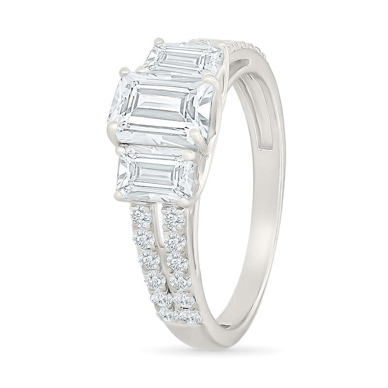 1.95 CT. T.W. Emerald-Cut Certified Lab-Grown Diamond Three-Stone Engagement Ring 10K White Gold (F/VS2)