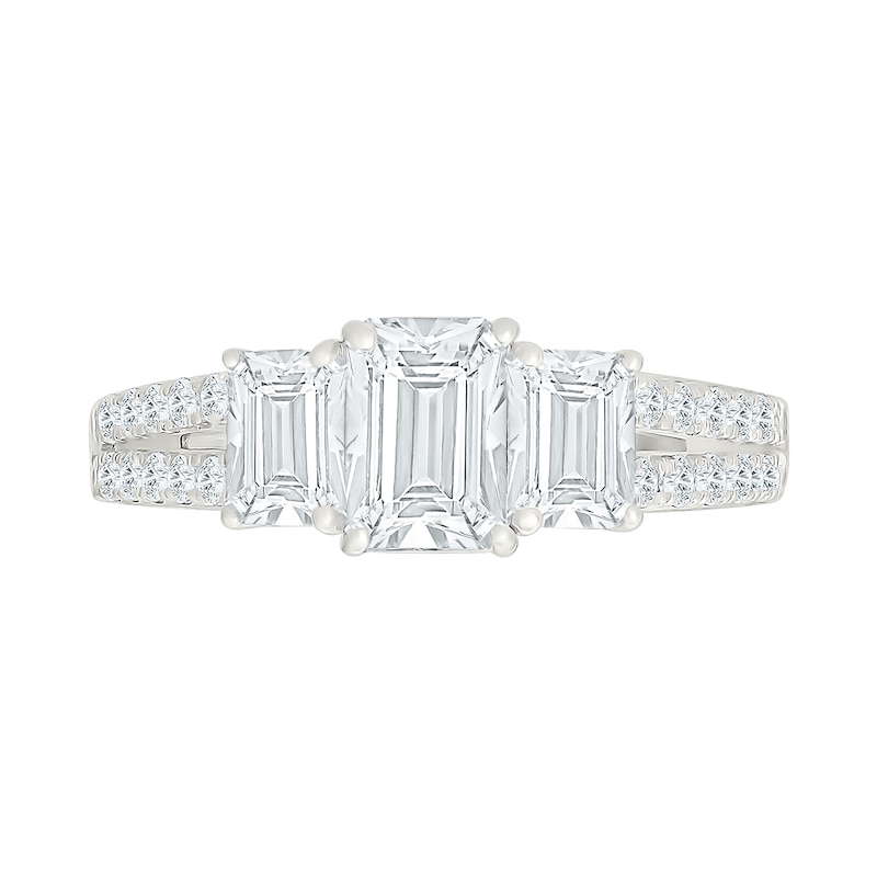 1.95 CT. T.W. Emerald-Cut Certified Lab-Grown Diamond Three-Stone Engagement Ring 10K White Gold (F/VS2)