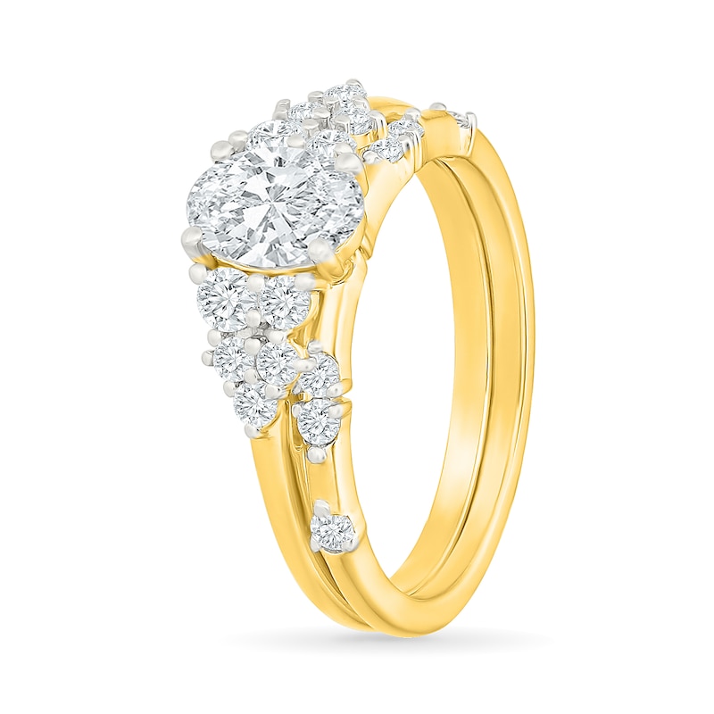 1.23 CT. T.W. Oval Certified Lab-Grown Diamond Cluster Bridal Set 10K Gold (F/VS2)