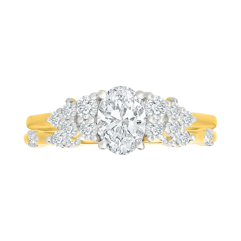 1.23 CT. T.W. Oval Certified Lab-Grown Diamond Cluster Bridal Set 10K Gold (F/VS2)
